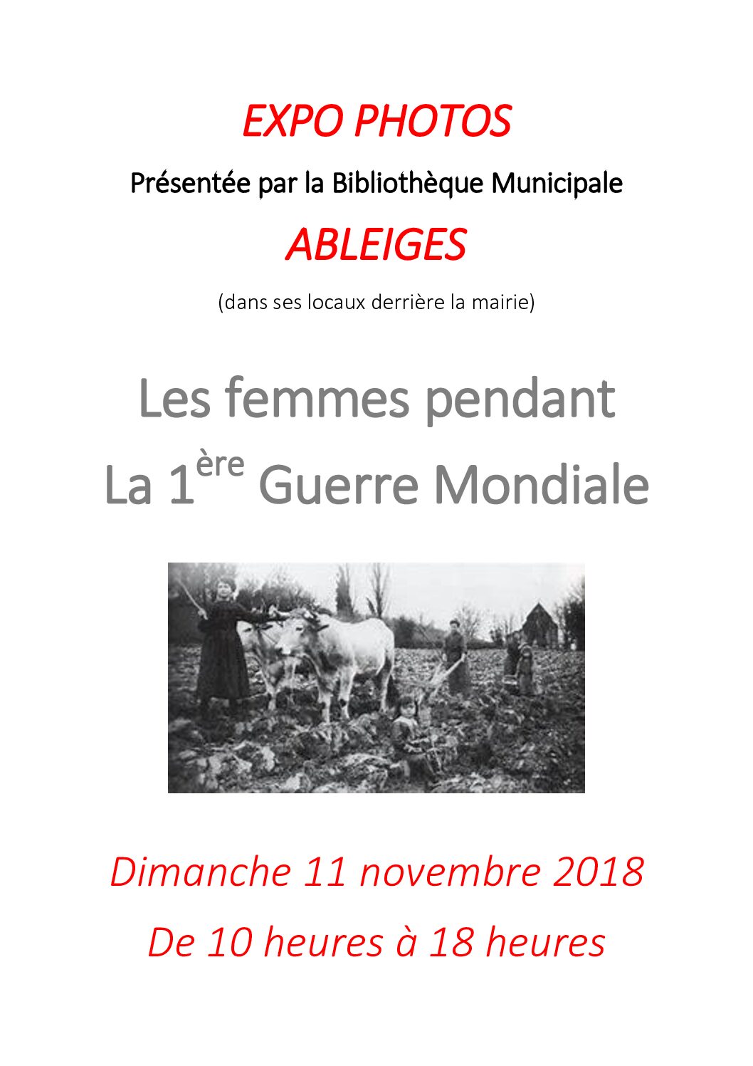 La bibliothèque municipale d&rsquo;ABLEIGES met les femmes au devant de la scène durant la guerre 1914-1918