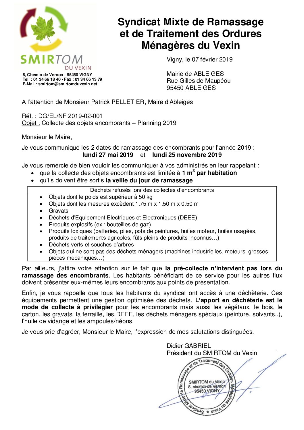 Planning des encombrants
